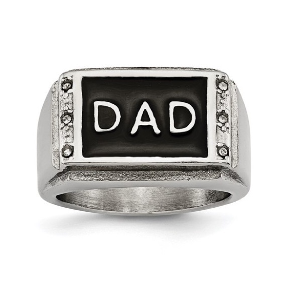 CLOSEOUT - Stainless Steel Polished Black Enameled DAD with CZ Ring - Picture 1 of 5